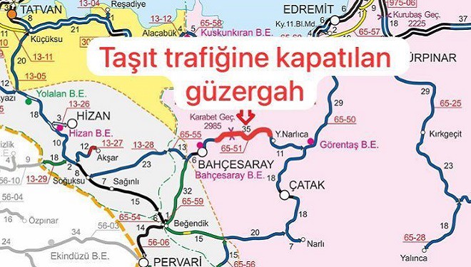 Bahçesaray karayolu yoğun kar ve tipi nedeniyle ulaşıma kapatıldı