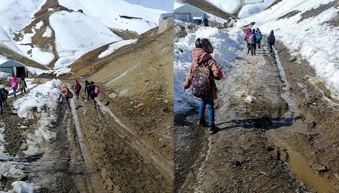 Van Büyükşehir Belediyesi mezradaki okulun yolunu yaptı