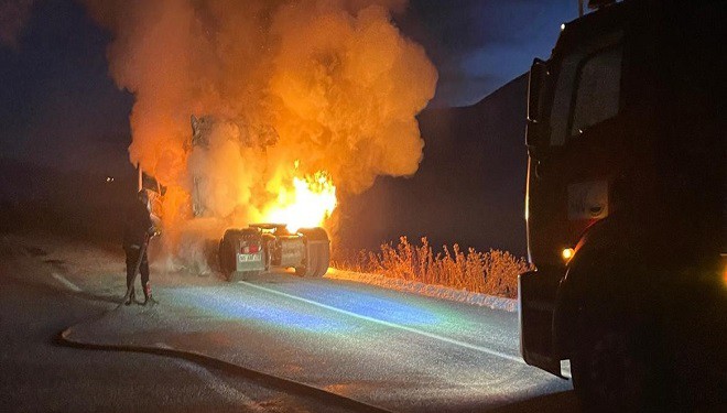 Van'da seyir halinde tır alev alev yandı