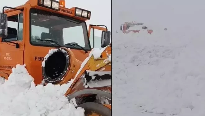 Karayolları kar küreme aracına çığ düştü, operatör sağ kurtarıldı
