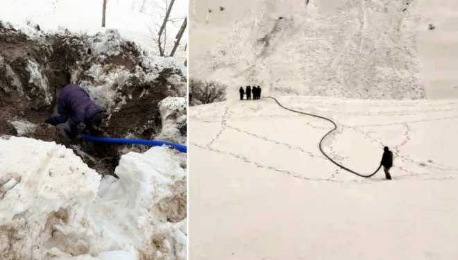 Çığ altında kalan su şebekesi devre dışı kaldı; 400 metre boru döşenerek yeniden suya ulaşıldı