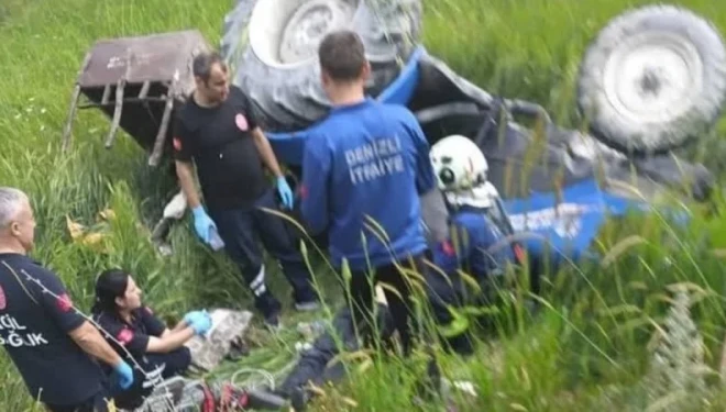 Devrilen traktörün altında kalan sürücü öldü