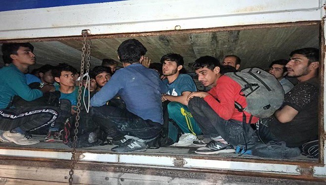 Gevaş'ta çimento torbalarının altından 78 Afgan göçmen çıktı