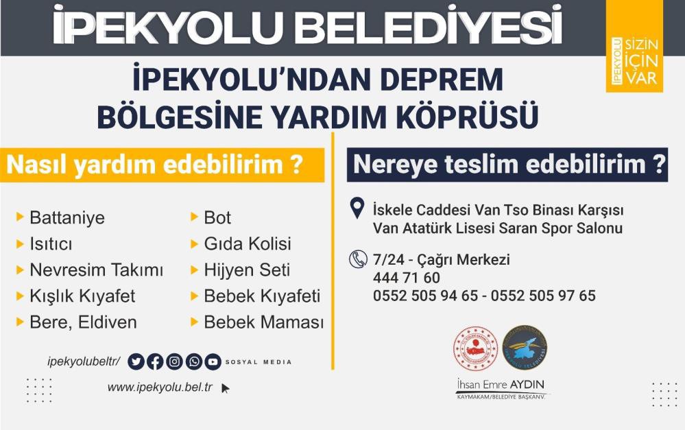 İpekyolu’ndan deprem bölgesine yardım köprüsü