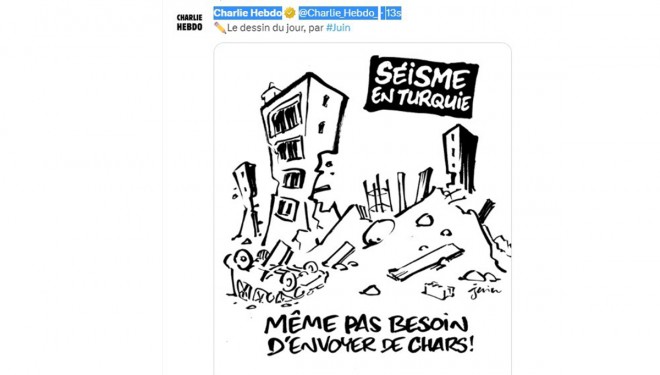 Charlie Hebdo, depremle alay etti