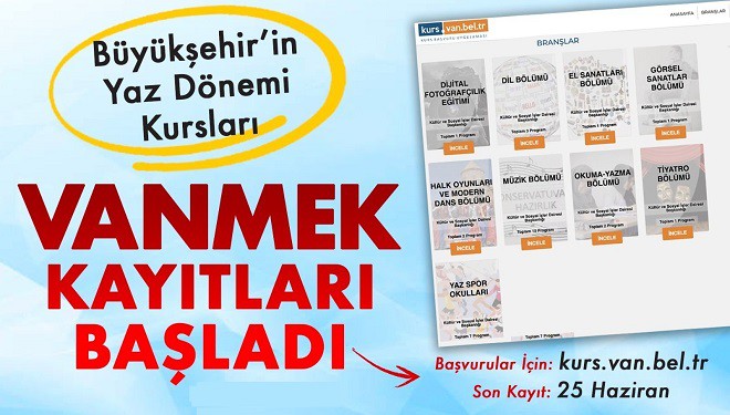 Van Büyükşehir Belediyesi Ücretsiz Yaz Kursu Kayıtları Başladı