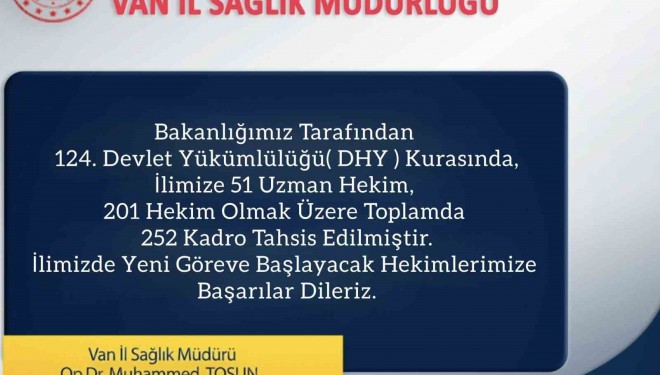 Van’a 252 yeni hekim atandı