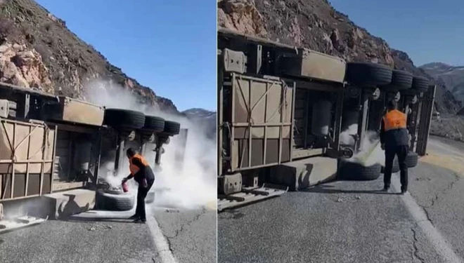Hakkari-Van yolunda tır devrildi