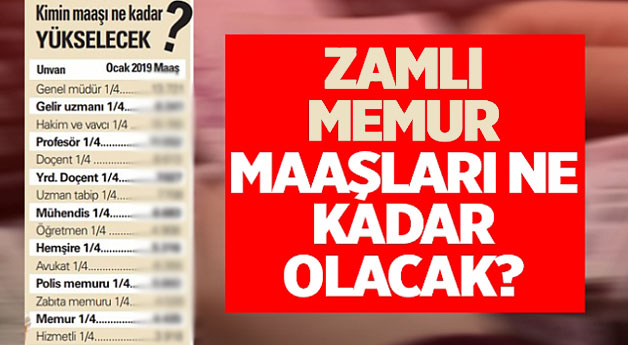 Memur ve memur emeklilerinin 2019 yılı zamlı maaşları