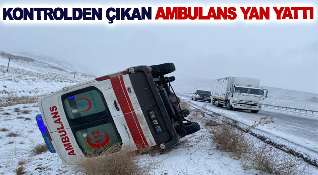 Kontrolden çıkan ambulans yan yattı