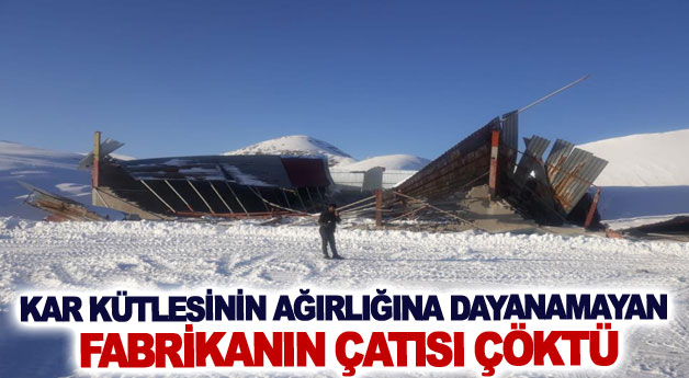 Kar kütlesinin ağırlığına dayanamayan fabrikanın çatısı çöktü