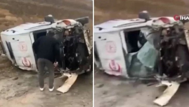 Başkale'de hasta taşıyan ambulans yan yattı: 5 yaralı!